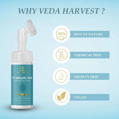 1% Salicylic Acid Face Wash for Acne & Open Pores – 150ml - Veda Harvest 