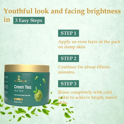 Green Tea Face Pack for Dark Spots & Cleansing - 100gm - Veda Harvest 