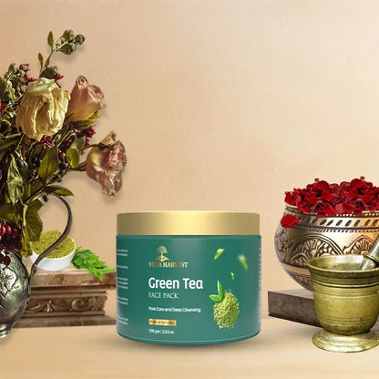 Green Tea Face Pack for Dark Spots & Cleansing - 100gm - Veda Harvest 
