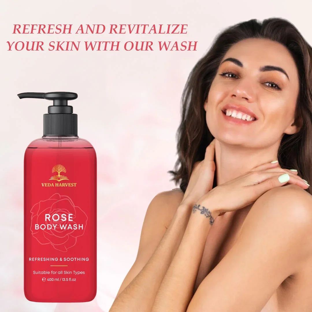 Rose Body Wash Shower Gel for Women and Men – 400ml - Veda Harvest 