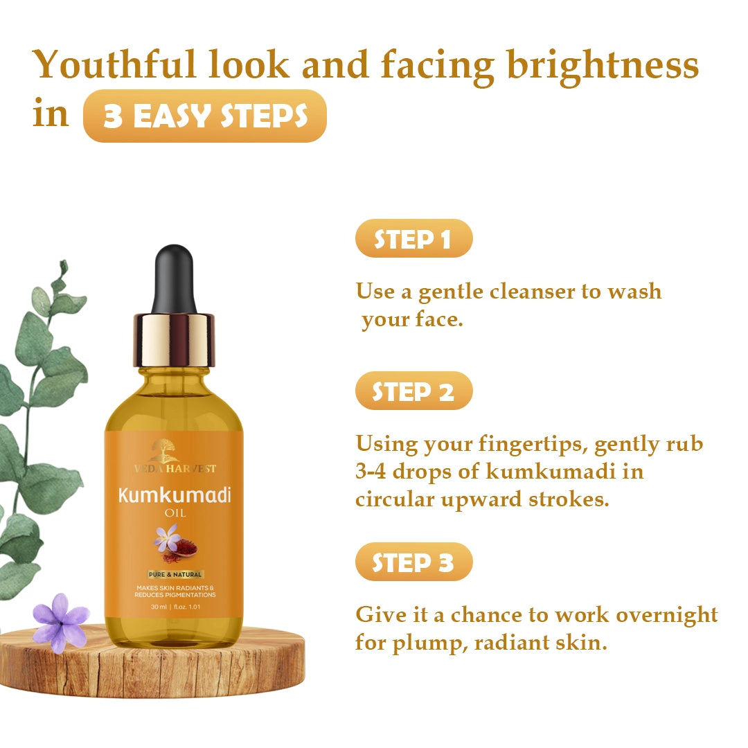 kumkumadi Tailam Face Oil For Glowing Skin - 30ml - Veda Harvest 