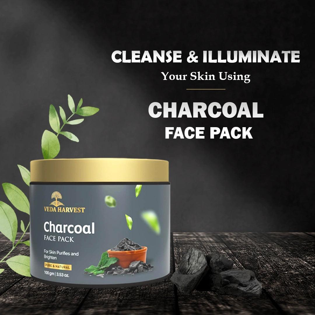 Charcoal Face Pack for Skin Detox - 100gm - Veda Harvest 