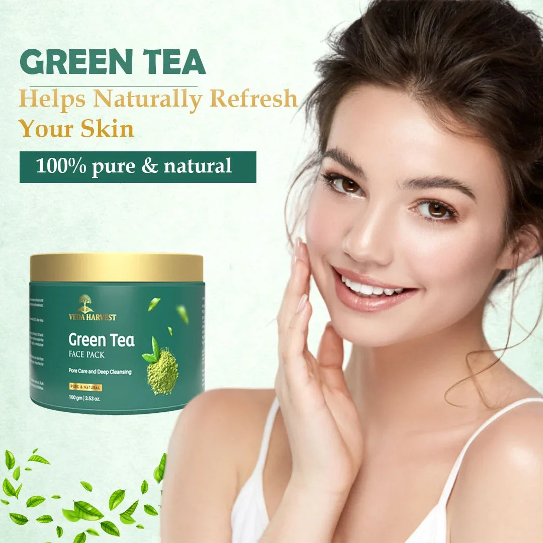 Green Tea Face Pack for Dark Spots & Cleansing - 100gm - Veda Harvest 