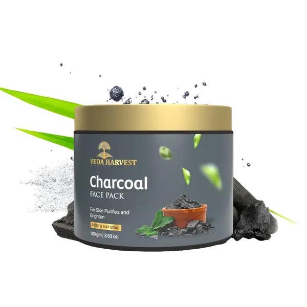 Charcoal Face Pack for Skin Detox - 100gm - Veda Harvest 
