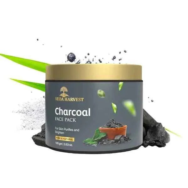 Charcoal Face Pack for Skin Detox - 100gm - Veda Harvest 
