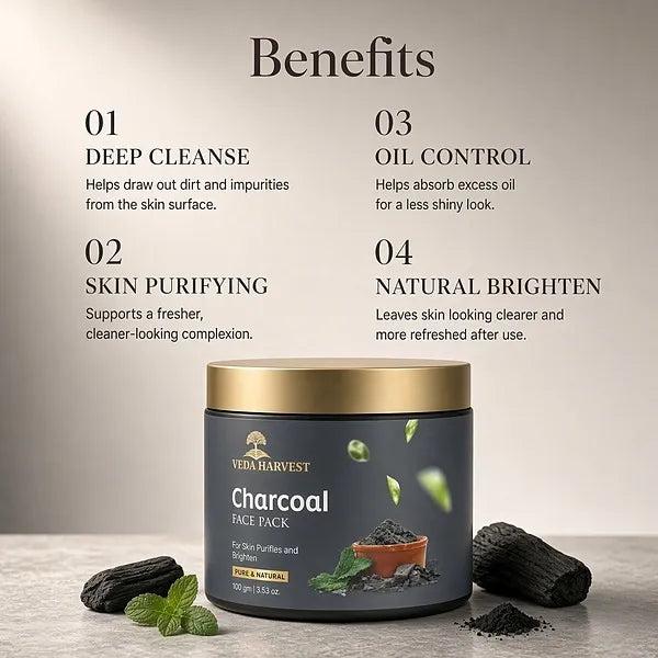 Veda Harvest Activated Charcoal Face Pack – 100gm – image 4