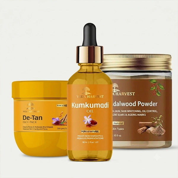 Diwali Festive Glow Combo – Kumkumadi, De-Tan & Sandalwood Care (Pack of 3)