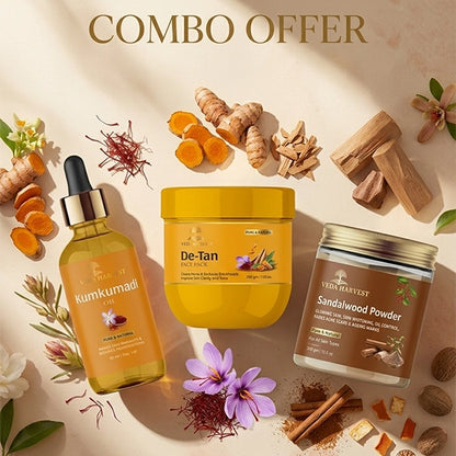 Diwali Festive Glow Combo – Kumkumadi, De-Tan & Sandalwood Care (Pack of 3)