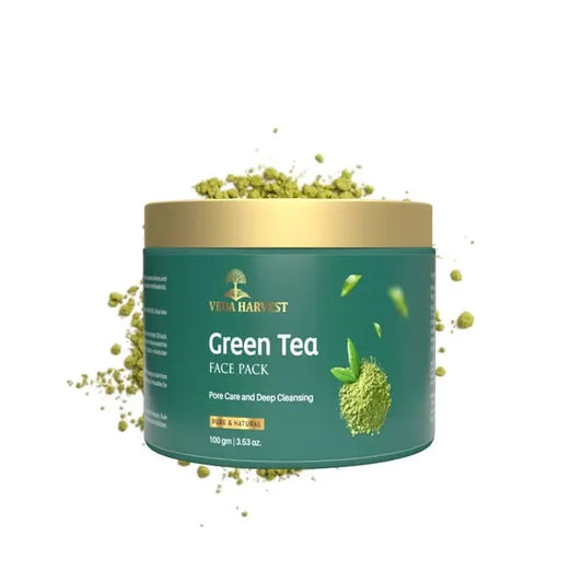 Green Tea Face Pack for Dark Spots & Cleansing - 100gm - Veda Harvest 