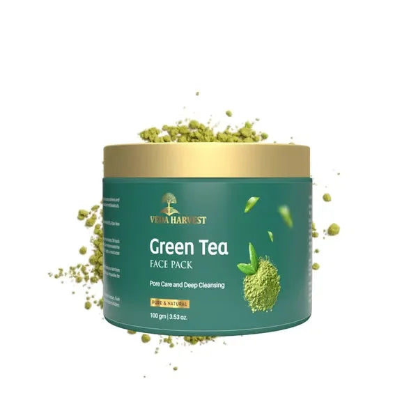 Green Tea Face Pack for Dark Spots & Cleansing - 100gm - Veda Harvest 