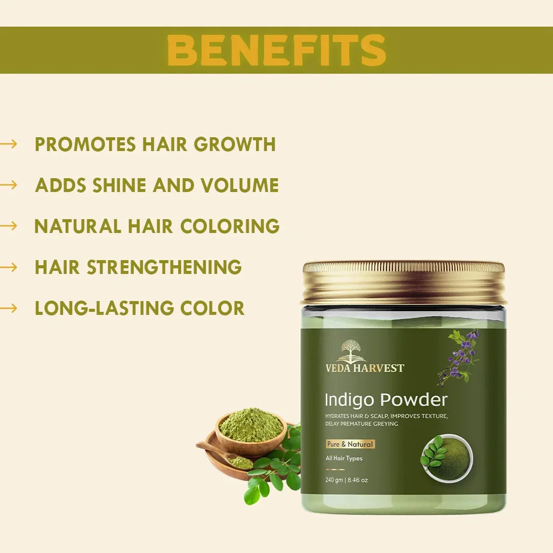 Indigo Powder for Natural Hair Color & Strength – 240gm - Veda Harvest 