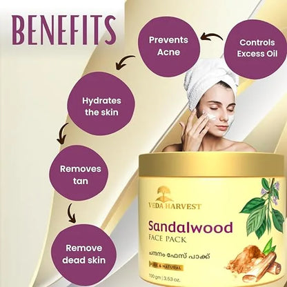 Sandalwood Face Pack for Glowing Skin – 100gm - Veda Harvest 