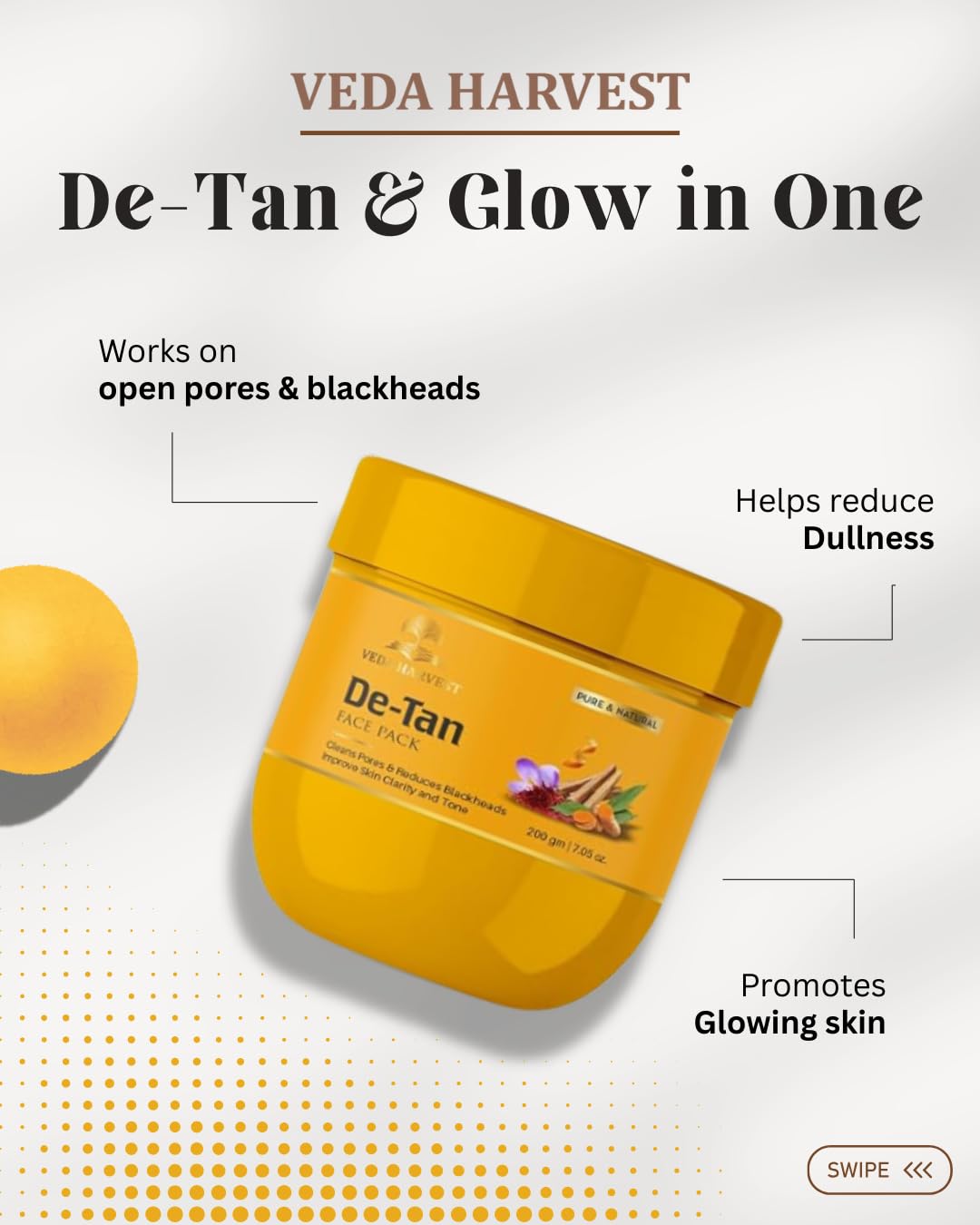 Veda Harvest De-Tan Face Mask | Face pack for glowing skin | 200gm