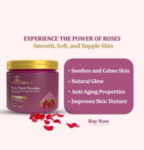 experience the power of roses, does rose petal powder helps in smooth, soft and supple your skin, rose petal powder brings natural glow, has anti aging properties and improves skin texture, buy best rose petal powder